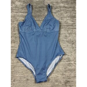 Islander‎ Bathing Suit One Piece Womens 16 Blue Polka Dot Sleeveless Polyester